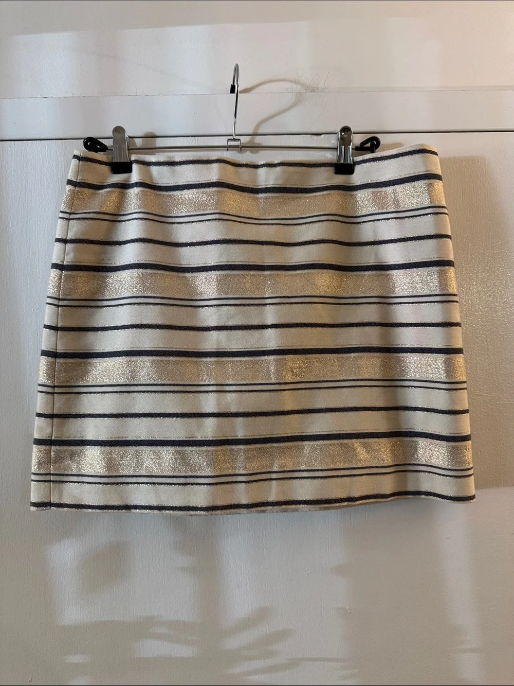 J. Crew Cream Mini Skirt with Navy Gold Stripes Size 10